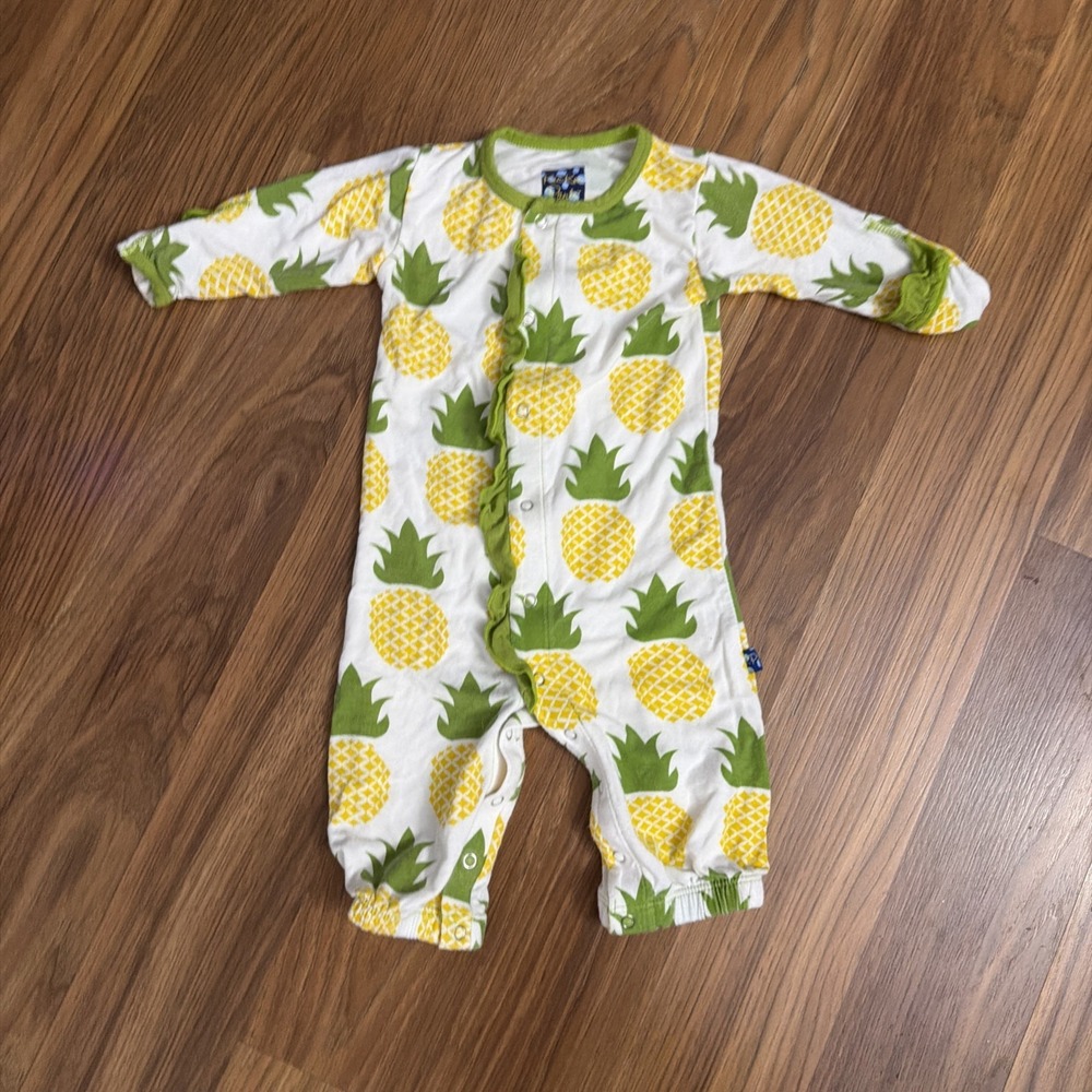 Kickee Pants Baby Girls 0-3 Months Ruffle Pineapple Romper Sleeper Outfit Bamboo